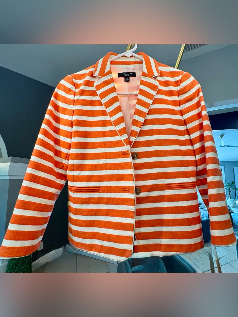 Ann Taylor Orange and White Striped Tailored Blazer